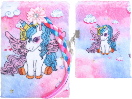 PLYŠOVÝ denník s visiacim zámkom HAIRY MAN A5 NOTEBOOK LINES UNICORN Plyšový poník