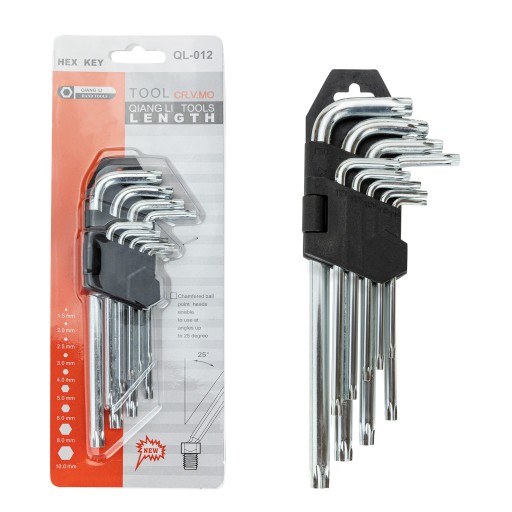 Torx imbusové kľúče, Torxy, 9 ks. T10 – T50
