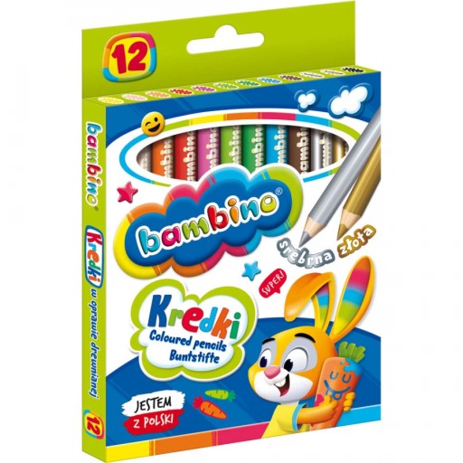 Bambino pastelky, hrubé ceruzky, 12 kusov, mix farieb, drevené pastelky v kufríku