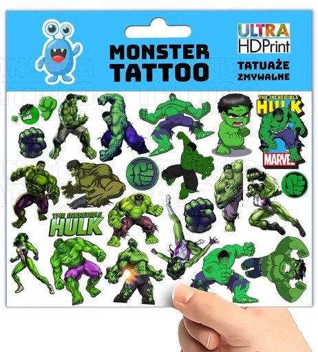 UMÝVAJÚCE DOČASNÉ TETOVANIE PRE DETI DETI HULK ORIGINÁLNE DIZAJNY