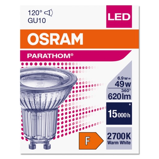 LED halogénová žiarovka GU10 6,9W 620lm OSRAM tepl