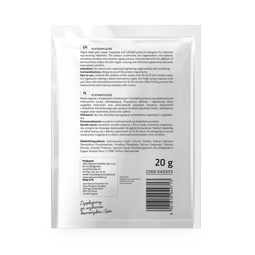 Apis Platinum Gloss Algae Mask s medeným tripeptidom niacínamidom 20 g
