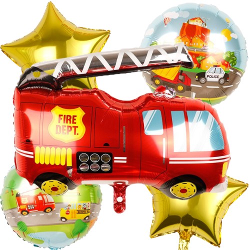 Fóliové balóny FIRE BRITAIN 75cm Hasičské auto hasič narodeninový mix 5 ks.