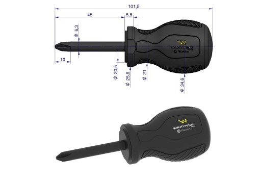 PH2 skrutkovač. 45 mm. SVCM oceľ. Waryński