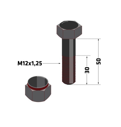 Tvrdená skrutka M12x50 triedy 10,9 do mulčovača Bruni