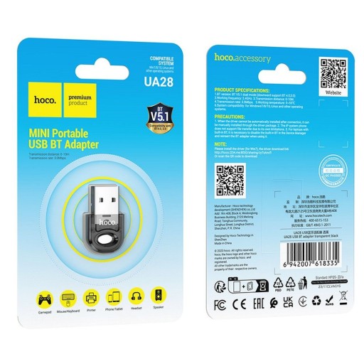 HOCO USB A bluetooth adaptér UA28 transparentný čierny