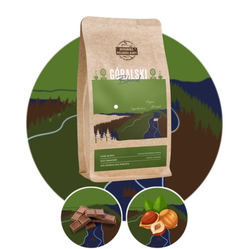 ČERSTVO PRAŽENÉ KÁVOVÉ ZRNKY GÓRALSKI BLEND 100g ŠPECIALITA NA OVOCIE