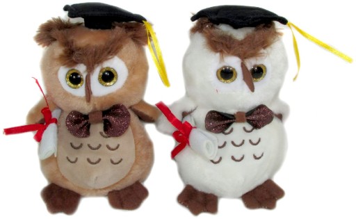 Školská sova maskot absolvent 2 farby - 15cm