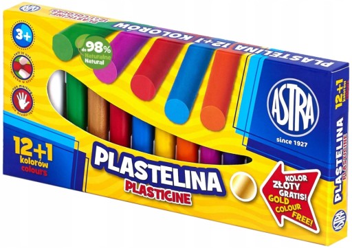 Plastelína 12 farieb + 1 zlatá Astra