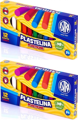 Školská plastelína Astra, 12 intenzívnych farieb, vysoká kvalita, v PÚZRIKU x 2