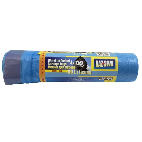 HDPE vrecká so sťahovacou páskou, 60L, modré