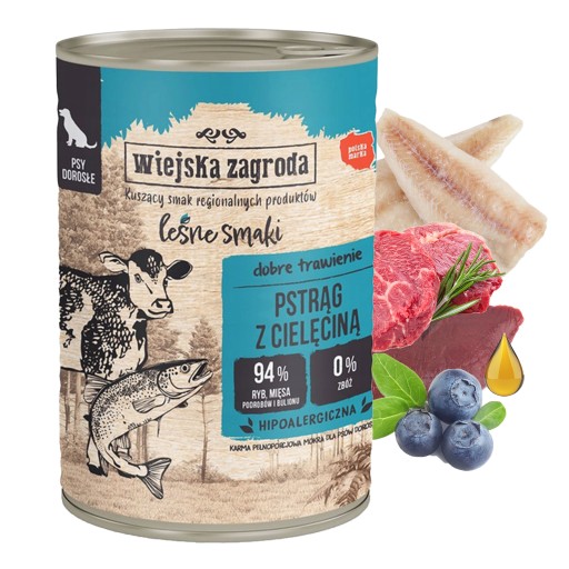 COUNTRY FARM Lesné príchute Mokré krmivo pre psov Pstruh Teľacie mäso 400g