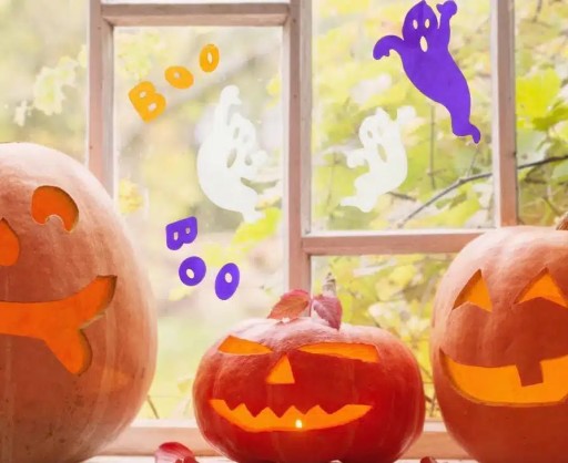 GÉLOVÉ NÁLEPKY BOO SPIRIT 20X20CM HALLOWEENSKÉ DEKORÁCIE DEKORÁCIA NA OKIENKO