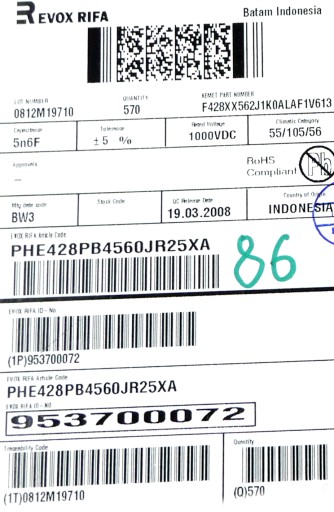 RIFA 0,0056uF 5,6nF 5% 1000V DC 20ks.