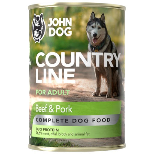John Dog Country Line Mokré krmivo pre psov hovädzie a bravčové mäso 400g
