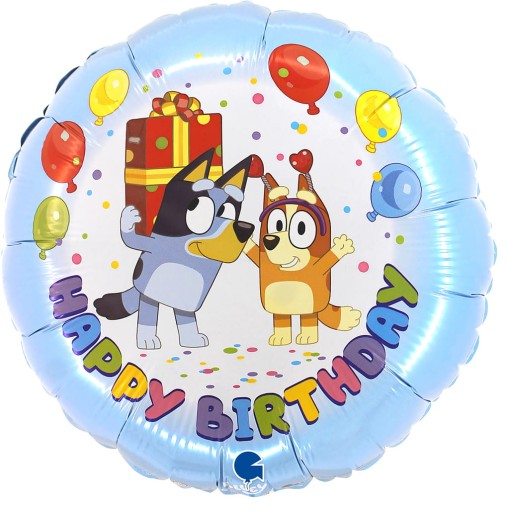 Okrúhly fóliový balón Happy Birthday Bluey Bingo 45 cm