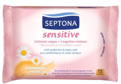 SEPTON SENSITIVE Vlhčené obrúsky na intímnu hygienu, 15 kusov