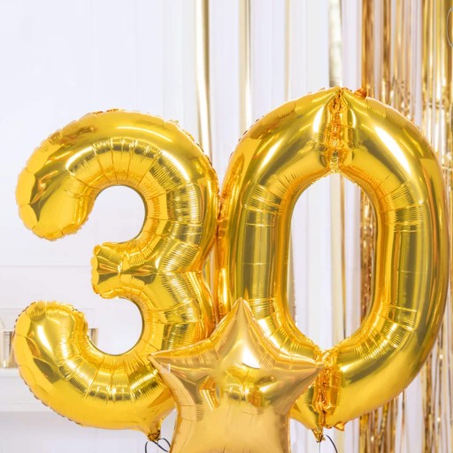 FÓLIOVÉ BALÓNY ČÍSLA 30 ZLATÁ PÁRTY 40cm XXL NA HÉLIUM TRIADSIATOK
