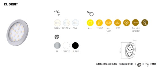 OKRUHOVÁ LED 1,5W ORBIT ČIERNA. CZ-30K01W TEP