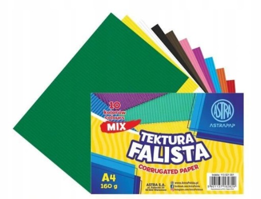Vlnitá lepenka Astra, farebný vlnitý papier A4, sada 10 farieb