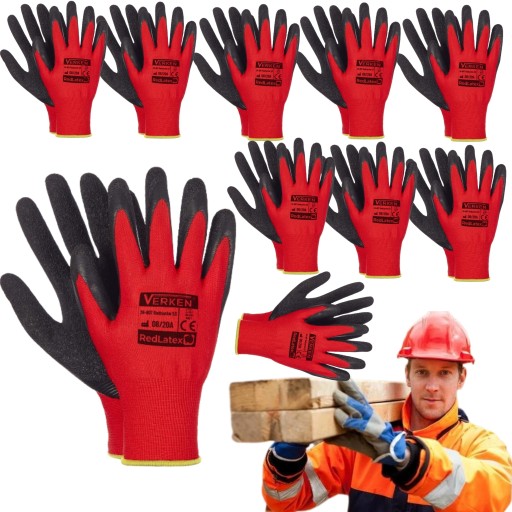 10x rukavice Silné pracovné rukavice REDLATEX 9