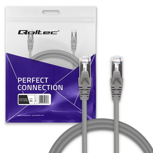 Qoltec FTP CAT5e Patchcord kábel 2xRJ-45 1m vysokorýchlostný zlatý tienený
