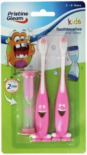 Nedotknutá zubná kefka x2 s presýpacími hodinami ružová 3-6Y