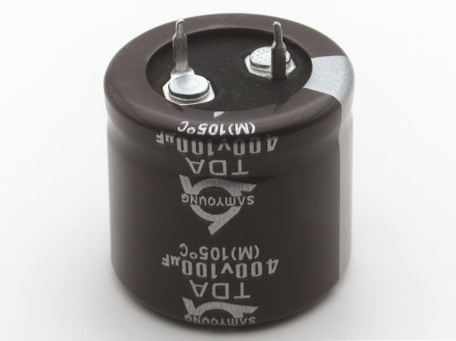 KONDENZÁTOR 100uF / 400V 25,4x25mm 105*C - DLHÁ ŽIVOTNOSŤ - SAMYOUNG HQ - 1PC.
