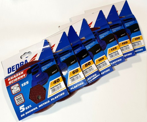 Papier DEDRA, 5 kusov, brúsny kotúč 125, zrnitosť 180 na suchý zips