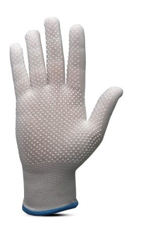 BIELE PRACOVNÉ RUKAVICE S PVC BODKAMI 12 PÁROV L-9