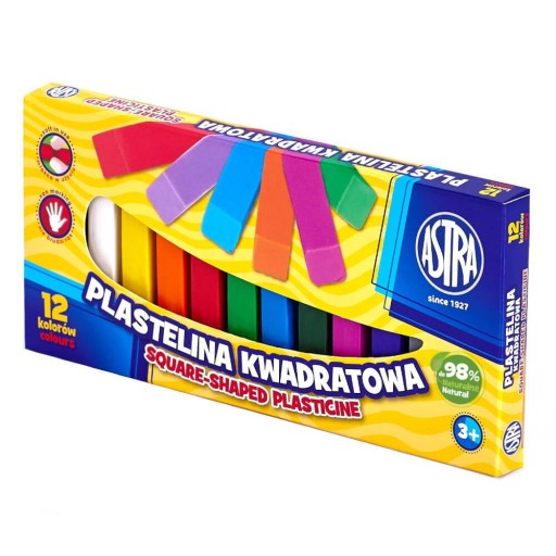 Štvorcová školská plastelína, 12 farieb ASTRA