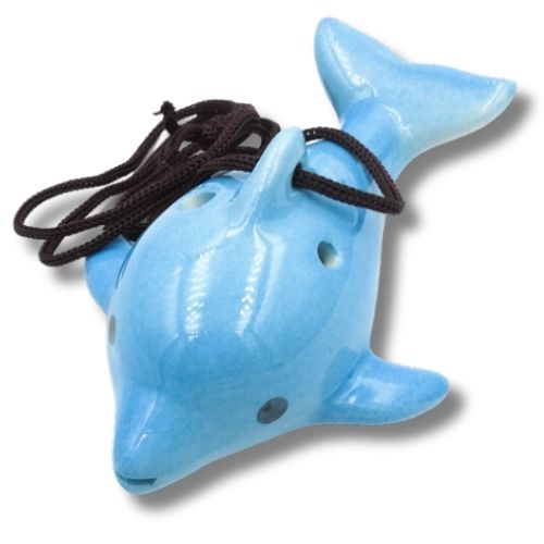 mini OCARINA, keramika, modrá, delfín, 6 otvorov, úchyty, tóny ocarina