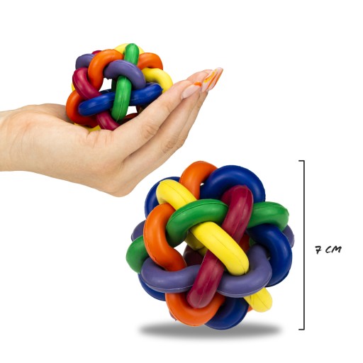 Spletená GUMOVÁ LOPTIČKA, HRAČKA NA PSA HRUBÁKA, 7 CM