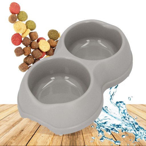Dvojitá plastová miska pre psov a mačky M, 0,5L, šedá, 26x15cm,