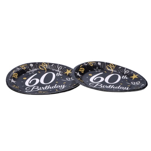 Čiernobiele papierové taniere 60. narodeniny 6 ks