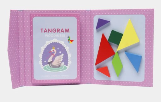 TANGRAMOVÉ MAGNETICKÉ BLOKY DREVENÉ PUZZZLE S LABUŤOU