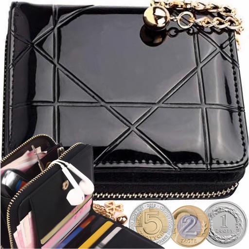 BLACK Prešívaná Dámska kožená peňaženka, PURSE, malá, Lakovaná