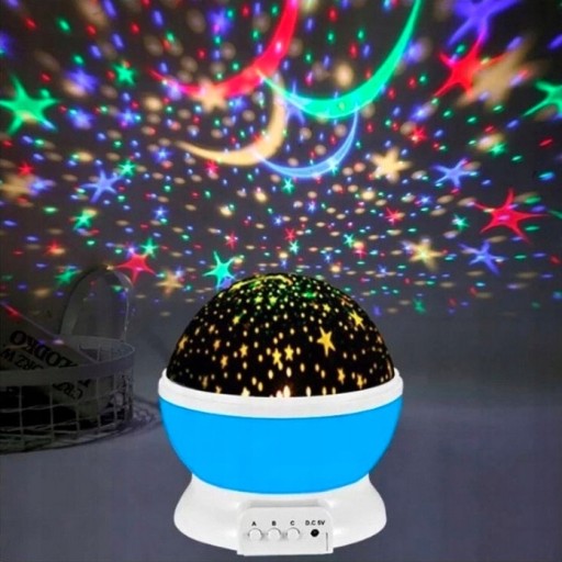 ROTAČNÁ NOČNÁ LAMPA STARS PROJEKTOROVÁ LAMPA 2v1 MODRÁ