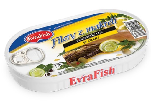 FILET Z ÚDENEJ MAKRELY V OLEJU, konzerva Evra 170g