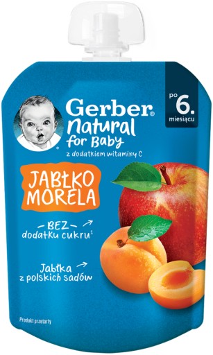 GERBER dezert v tube, jablko, marhuľa, 80g