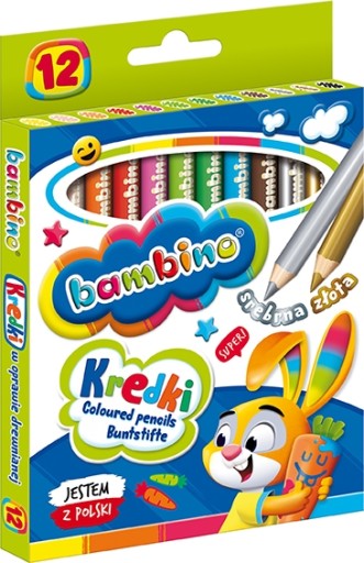 Bambino pastelky, 12 farieb, drevený rám, hrubé, jadro KAOLIN CLAY
