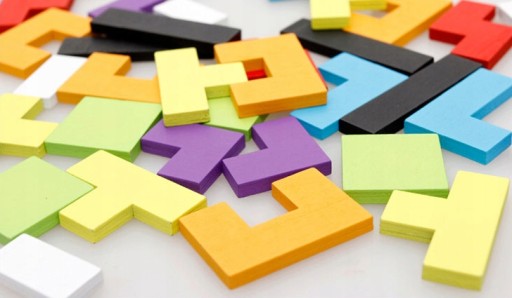Puzzle Drevené kocky Montessori Tetris Puzzle