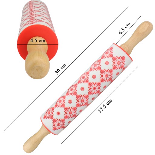 KUCHYŇSKÝ SILIKÓNOVÝ VALEC NA PIZZOVÉ CESTO, drevené rúčky, 30 cm, farby