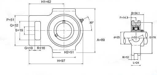 UCT 203 EXL Naklápacie ložisko v skrini 17x89x32mm EXL
