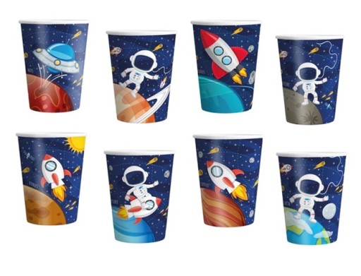 NARODENINOVÉ POHÁRKY papierové ozdoby STOLOVÁ DEKORÁCIA SPACE PLANET 8 ks