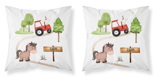 Bavlnená obliečka na vankúš 40x40 cm Detexpol traktor farmárske zvieratá bavlna