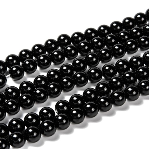 Prírodné čierne obsidiánové korálky, okrúhle, 8 mm, 45ks/36cm/prameň