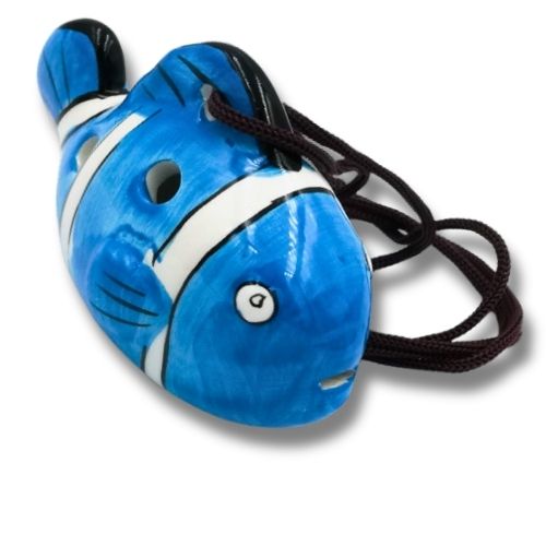 mini OCARINA keramika NEMO FISH modrá 6 otvorov úchyty okaríny