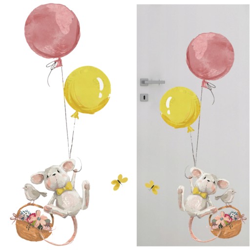 NÁLEPKY NA STENU BALÓNKY MYŠI 24 cm x 70 cm