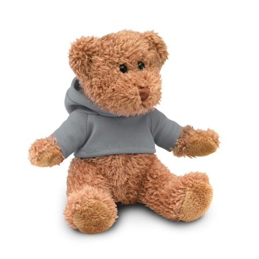 MASKOT PLYŠOVÝ MEDVEĎ V MIKINE S KAPUCNOU, šedá